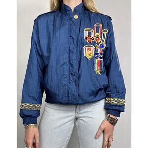 VTG 90s Lavon Nylon Wind Breaker Jacket full zip colorful military Medals Size S